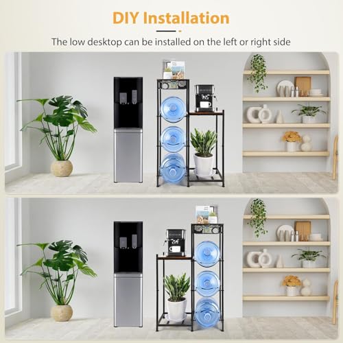 CAROD 5 Gallon Water Jug Holder, Water Storage Rack Water Dispenser Stand With Wood Tabletop Shelf, 5 Gal Water Bottle Holder Water Cooler Jug Rack with 2 Wood Storage Shelves - Image 2
