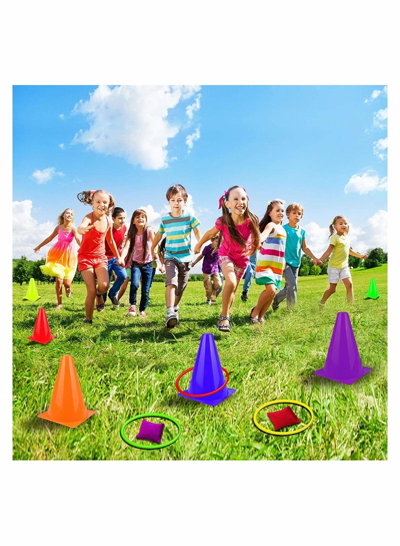 3 in 1 Carnival Games Set Ring Toss Game 18 pcs Combo With Bean Bags Plastic Cones Throwing Rings For Kids and Adult Outdoor Indoor Activity - Image 2
