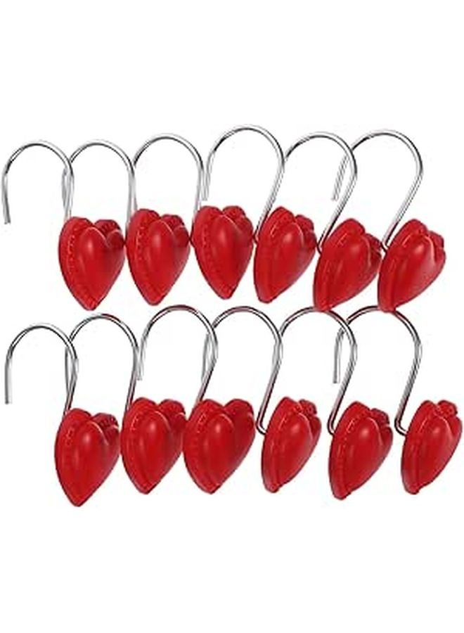 Heart Shaped Resin Shower Curtain Hooks 12 Pack Large Decorative Bathroom Rod Hangers - Image 1