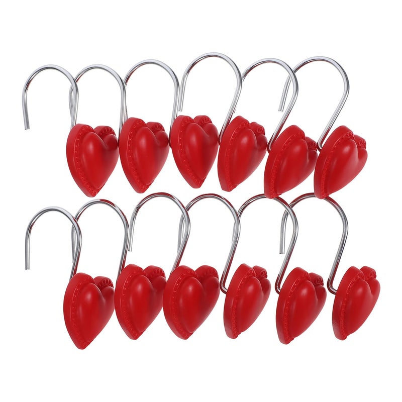 Heart Shaped Resin Shower Curtain Hooks 12 Pack Large Decorative Bathroom Rod Hangers - Image 2