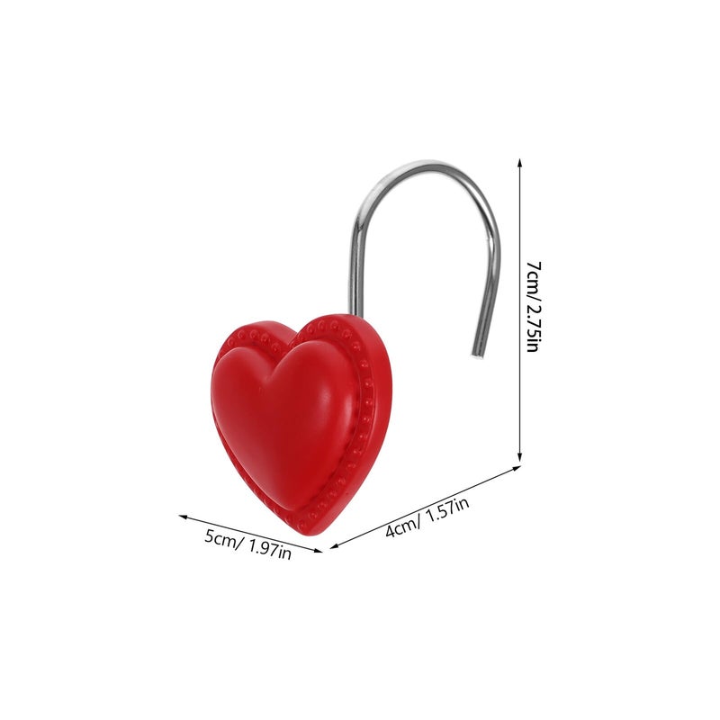 Heart Shaped Resin Shower Curtain Hooks 12 Pack Large Decorative Bathroom Rod Hangers - Image 3