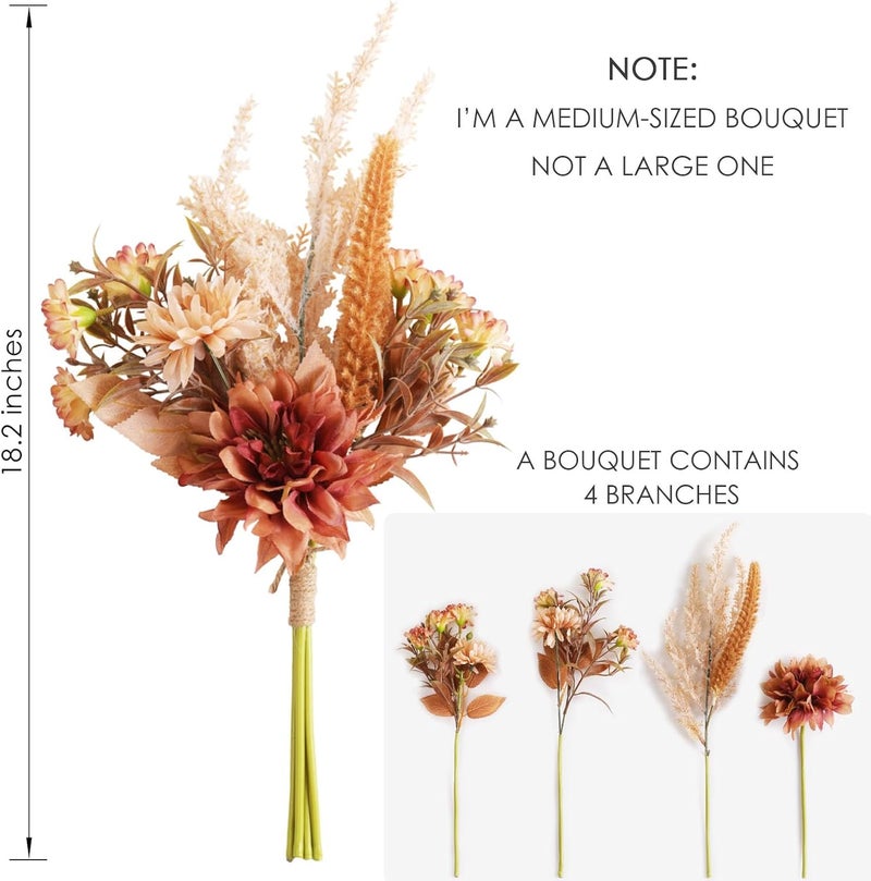 Joeabor Fake Flower Bouquet, Faux Flower Arrangement for Decorating Kitchens, Bedrooms, Bathrooms, Realistic Artificial Flowers Made of Silk & Plastic, Floral Decoration with Dahlia & Small Blossoms - Image 3
