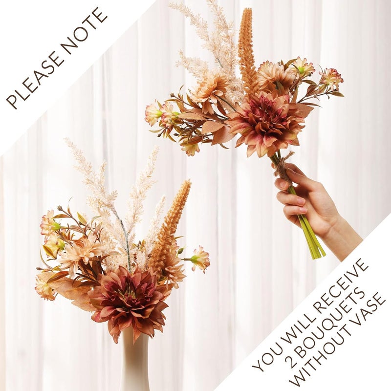 Joeabor Fake Flower Bouquet, Faux Flower Arrangement for Decorating Kitchens, Bedrooms, Bathrooms, Realistic Artificial Flowers Made of Silk & Plastic, Floral Decoration with Dahlia & Small Blossoms - Image 2