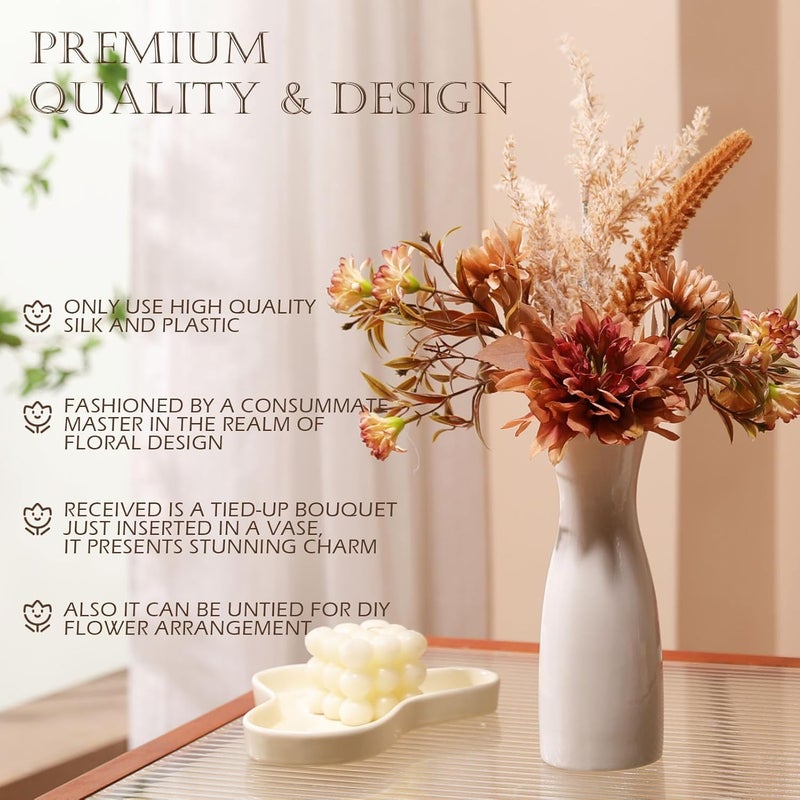 Joeabor Fake Flower Bouquet, Faux Flower Arrangement for Decorating Kitchens, Bedrooms, Bathrooms, Realistic Artificial Flowers Made of Silk & Plastic, Floral Decoration with Dahlia & Small Blossoms - Image 5