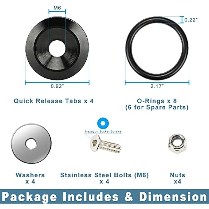 ريحني صدام JDM بنظام السحب السريع الأمامي الخلفي بأربعة قطع أسود 8 X ORing - Image 3