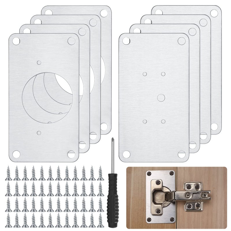 HexinYigjly 8 Pcs Cabinet Hinges Repair Plates, Cabinet Doors Hinge Repair Kit Stainless Steel Furniture Cabinet Drawer Window Repair Plates with Screwdriver - Image 1