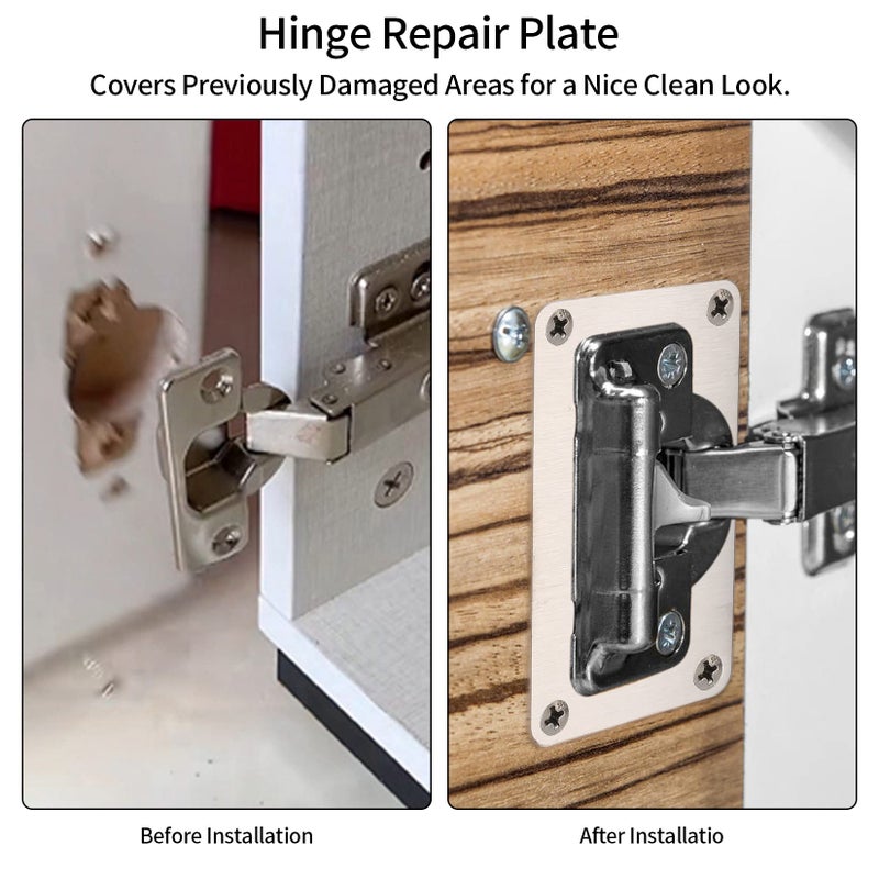 HexinYigjly 8 Pcs Cabinet Hinges Repair Plates, Cabinet Doors Hinge Repair Kit Stainless Steel Furniture Cabinet Drawer Window Repair Plates with Screwdriver - Image 5