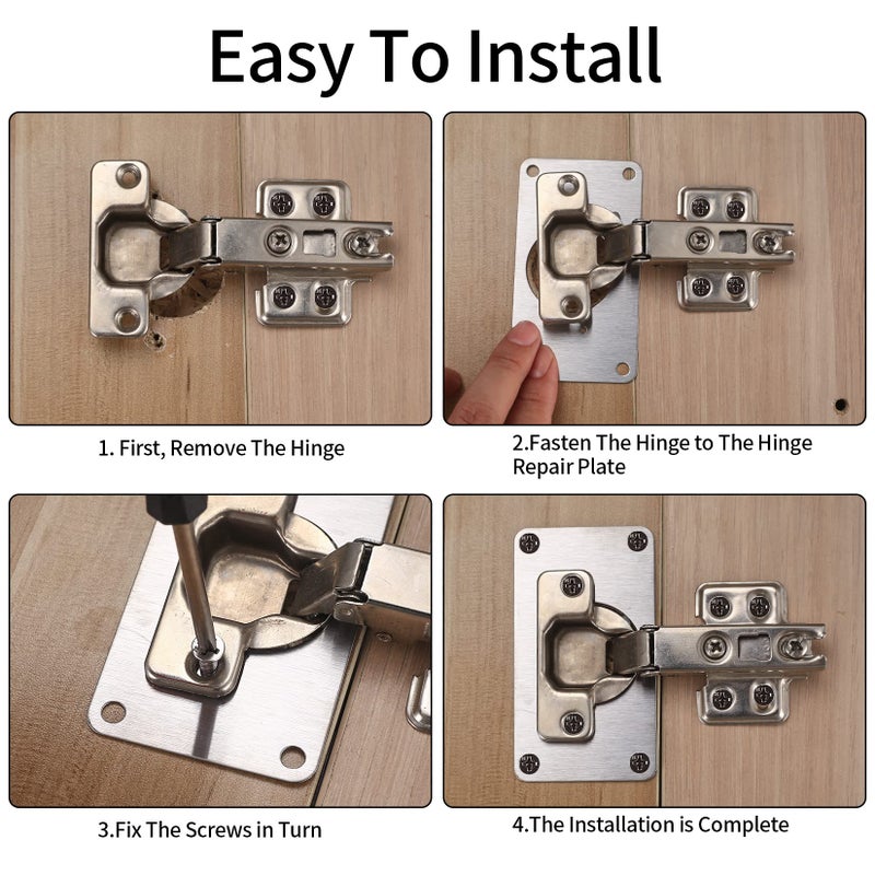 HexinYigjly 8 Pcs Cabinet Hinges Repair Plates, Cabinet Doors Hinge Repair Kit Stainless Steel Furniture Cabinet Drawer Window Repair Plates with Screwdriver - Image 4