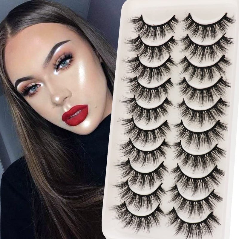 Veleasha Lashes Fluffy Wispy Faux Mink Eyelashes Crisscross False Lashes 10 Pairs Pack Fake Eyelashes for Women 6D01