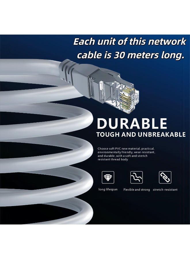 30m CAT6 Ethernet Cable,Ethernet Cable Cat 6 Braided Cat6 Gigabit High Speed 1000Mbps Internet Cable Gold Plated RJ45 Shielded Network LAN Cord,Compatible with PS5 PS4 Xbox One Smart TV Switch Router Wifi Extender Patch Panel 30M(Black) - Image 2