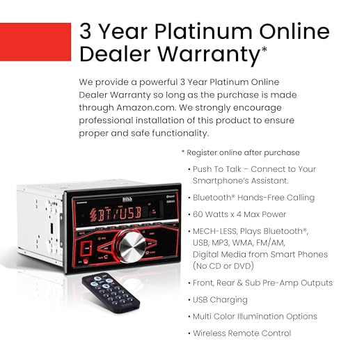 BOSS Audio Systems 820BRGB Car Stereo - Double Din, Bluetooth, No CD DVD Player, AM/FM Radio Receiver, Multi Color Illumination, Wireless Remote Control, Aux in, USB - Image 3