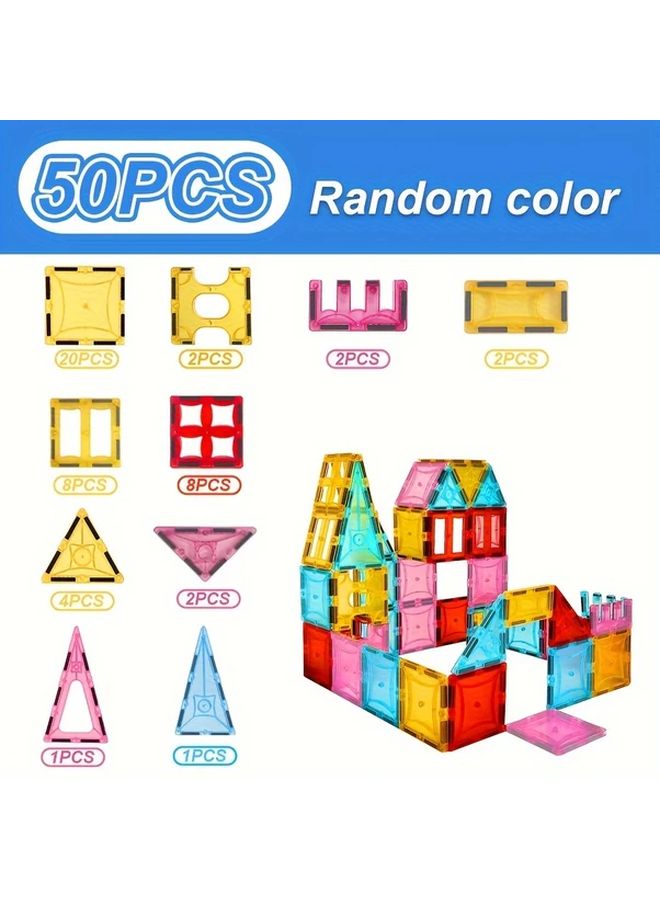 PoddyPony Magnetic Tiles 50pcs Building Blocks For Kids Educational STEM Toys Gift - Image 1