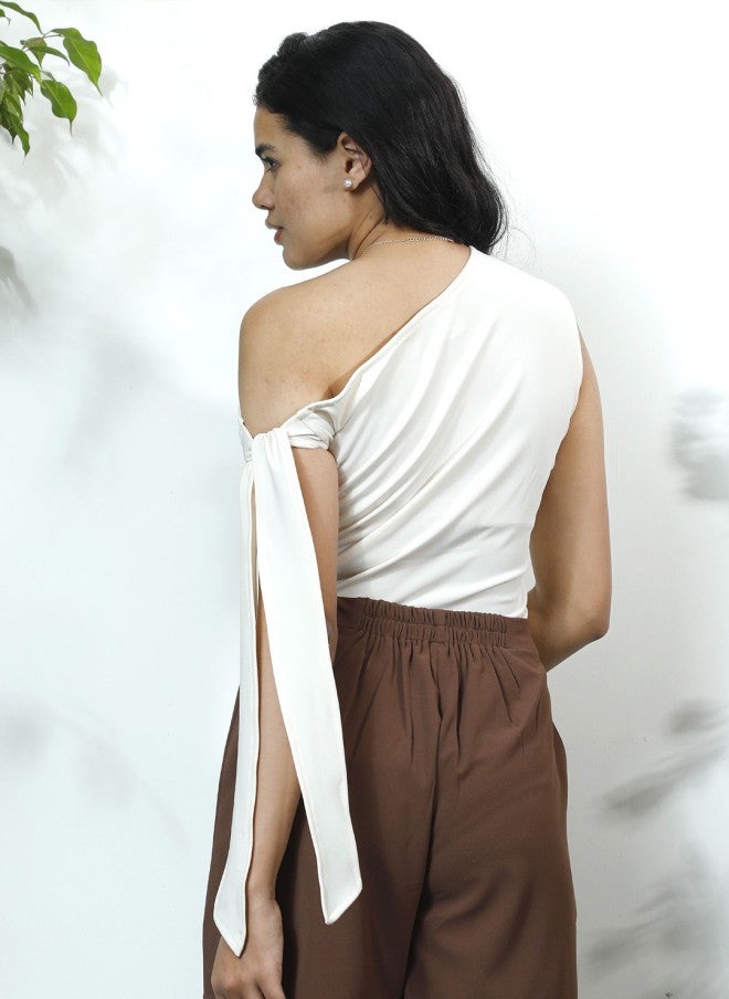 Athena Cream Off-Shoulder Fitted Top for Women - Image 5