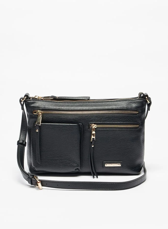سيليست Textured Crossbody Bag with Adjustable Strap and Zip Closure