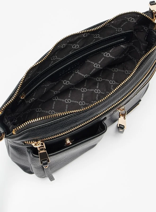 سيليست Textured Crossbody Bag with Adjustable Strap and Zip Closure