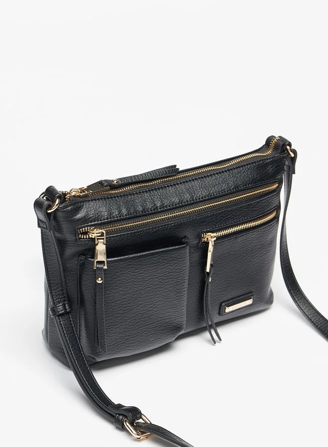 سيليست Textured Crossbody Bag with Adjustable Strap and Zip Closure