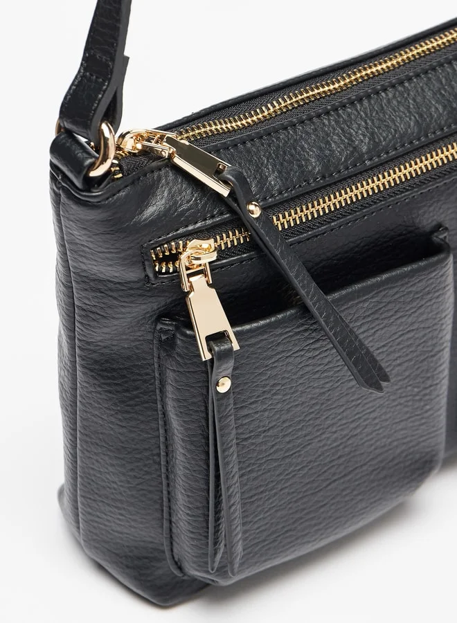 سيليست Textured Crossbody Bag with Adjustable Strap and Zip Closure