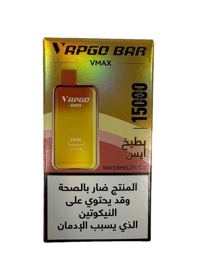 VAPGO - VMAX 15,000 Puffs - Watermelon Ice - 5 ML - 16 MG Per ML - 700 mAh Battery - Image 1