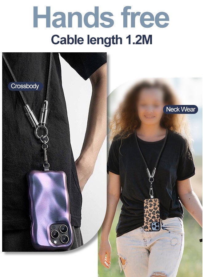 بشكل مختصر حبل هاتف 2 في 1 مزود بكابل شحن سريع مدمج من USB-C إلى USB-C، وسلك نقل بيانات نايلون عالي السرعة 60 وات، وحزام معصم متقاطع للآيفون 17 16 15، وسامسونج S25 S24 Ultra S23 FE، وموتو رازر/إيدج 2024، وبيكسل 9 برو. - Image 4