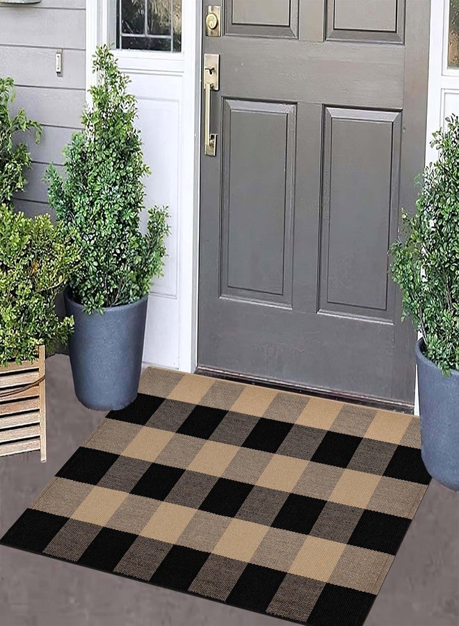 BUAGETUP Checkered Front Door Mat Outdoor 24''x35''Buffalo Plaid Outdoor Rug Cotton Washable Layered Doormat for Bedroom,Bathroom,Farmhouse,Entryway,Home Entrance - Image 5