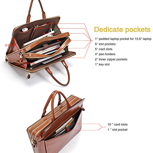 CLUCI Briefcase for Women Oil Wax Leather Business 15.6 Inch Laptop Handbag Vintage Slim Large Shoulder Work Bag Oil Wax Brown - Image 4