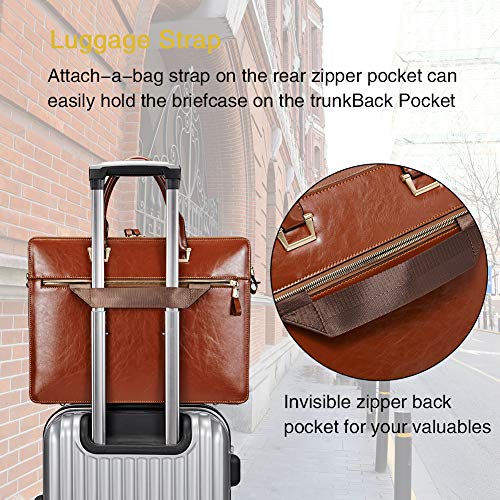 CLUCI Briefcase for Women Oil Wax Leather Business 15.6 Inch Laptop Handbag Vintage Slim Large Shoulder Work Bag Oil Wax Brown - Image 3