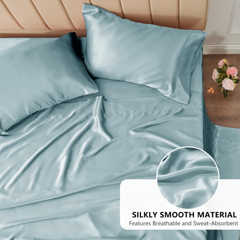 CozyLux Satin Sheets Queen Size - 4 Piece Light Blue Bed Sheet Set with Silky Microfiber  1 Deep Pocket Fitted Sheet  1 Flat Sheet  and 2 Pillowcases - Smooth and Soft - Image 3