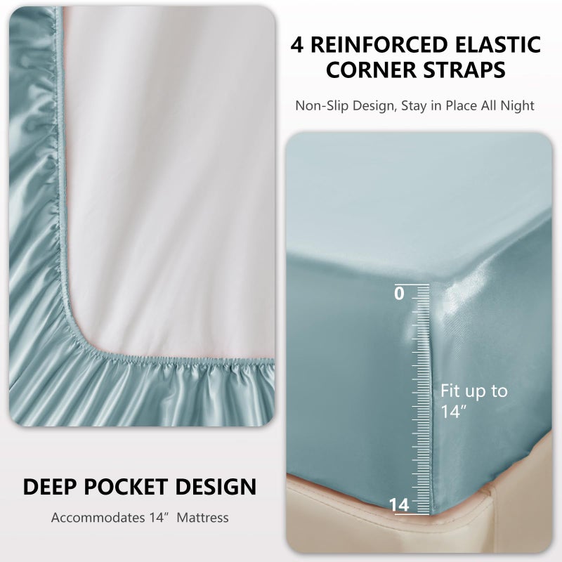 CozyLux Satin Sheets Queen Size - 4 Piece Light Blue Bed Sheet Set with Silky Microfiber  1 Deep Pocket Fitted Sheet  1 Flat Sheet  and 2 Pillowcases - Smooth and Soft - Image 4