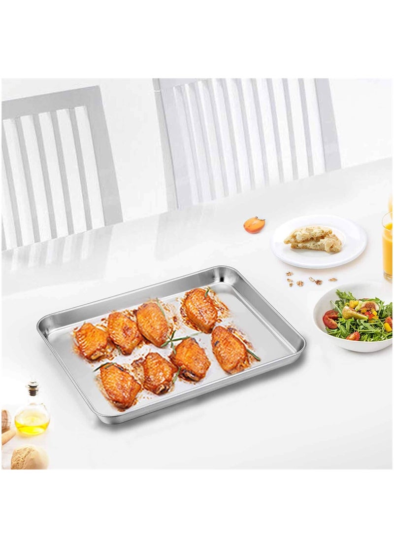 SYOSI Toaster Oven Pans, 9.3'' x 7'' x 1'' Stainless Steel Compact Toaster Oven Tray Ovenware, Heavy Duty and Rust Free, Superior Mirror Finish Easy Clean, Dishwasher Safe, 2 PCS - Image 3