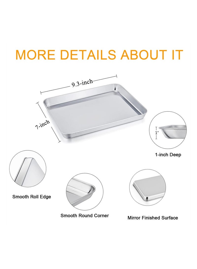 SYOSI Toaster Oven Pans, 9.3'' x 7'' x 1'' Stainless Steel Compact Toaster Oven Tray Ovenware, Heavy Duty and Rust Free, Superior Mirror Finish Easy Clean, Dishwasher Safe, 2 PCS - Image 2