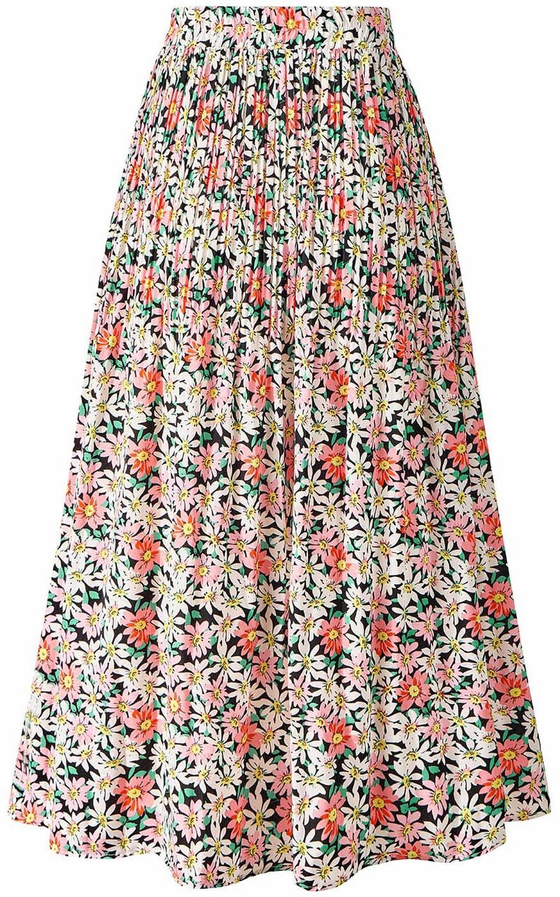 Basoteeuo Pleated Skirts for Women Chiffon Midi Length Trendy Summer High Waisted A Line Long Skirt Floral Multicolor M - Image 4