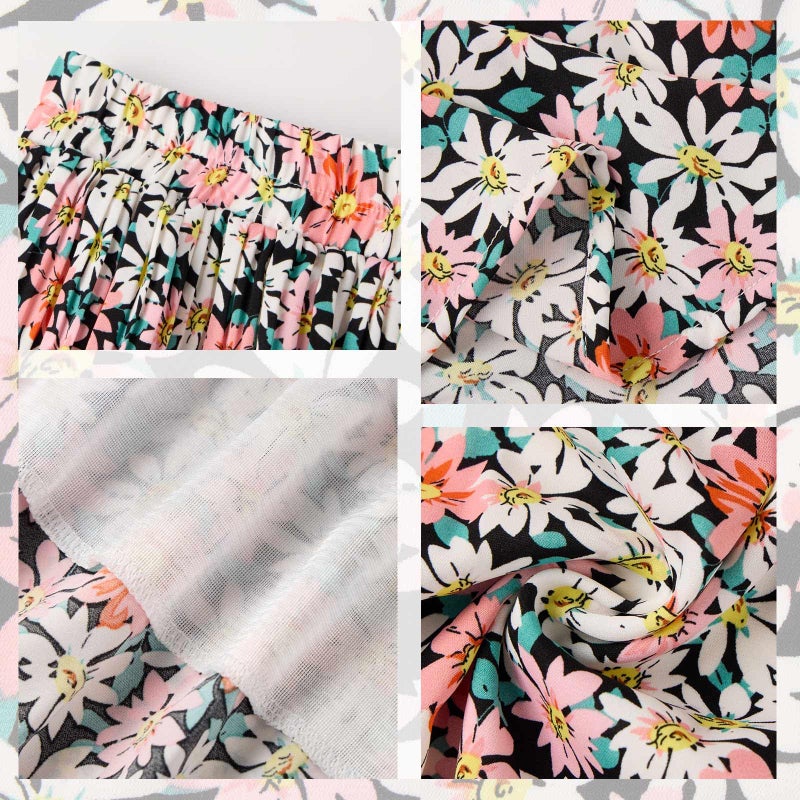 Basoteeuo Pleated Skirts for Women Chiffon Midi Length Trendy Summer High Waisted A Line Long Skirt Floral Multicolor M - Image 5