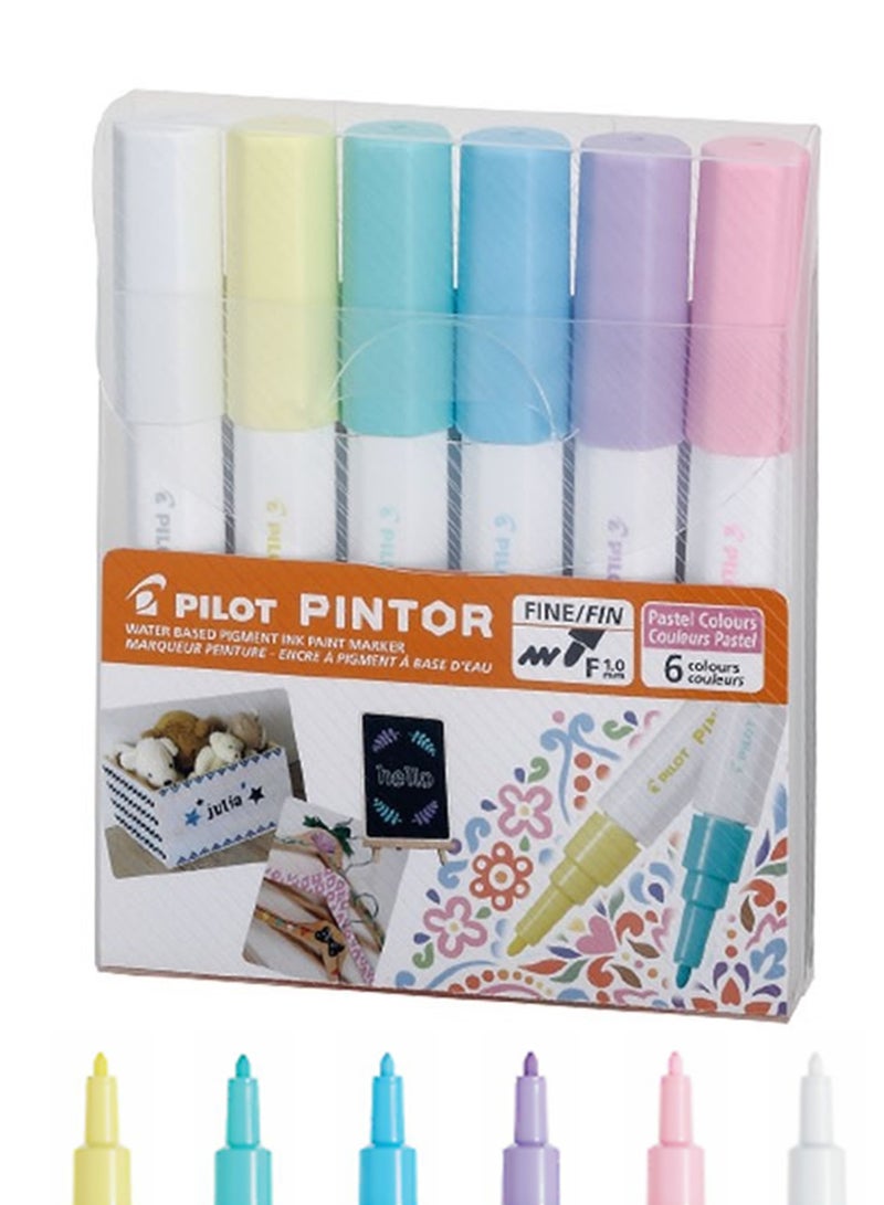 PILOT 6-Piece Pintor Water Based Paint Marker Fine 1.0mm Tip Pastel Colours - Image 1
