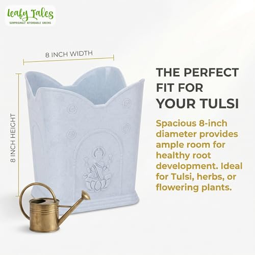 Leafy Tales 8-Inch Elegant White Sattva Tulsi Pot – Durable PPE Plastic Planter for Indoor & Outdoor Balcony – UV Resistant & Weatherproof Holy Basil Pot for Home Decor (White, 8H x 8W) - Image 2
