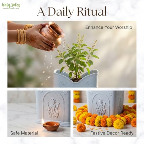 Leafy Tales 8-Inch Elegant White Sattva Tulsi Pot – Durable PPE Plastic Planter for Indoor & Outdoor Balcony – UV Resistant & Weatherproof Holy Basil Pot for Home Decor (White, 8H x 8W) - Image 5