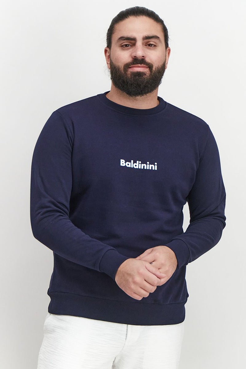 Baldinini Men Crew Neck Brand Logo Long Sleeve Sweatshirt, Navy - Image 1