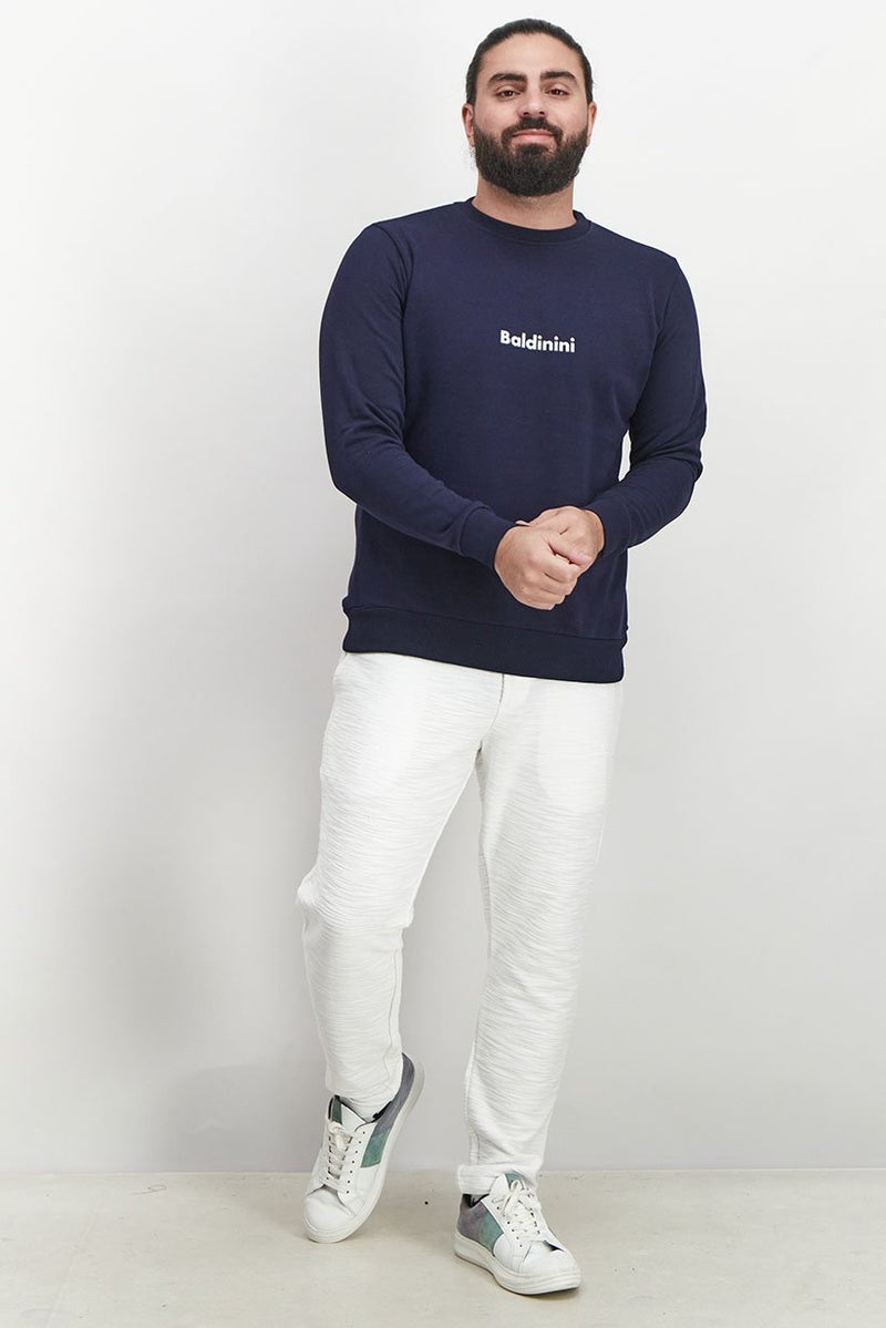 Baldinini Men Crew Neck Brand Logo Long Sleeve Sweatshirt, Navy - Image 3