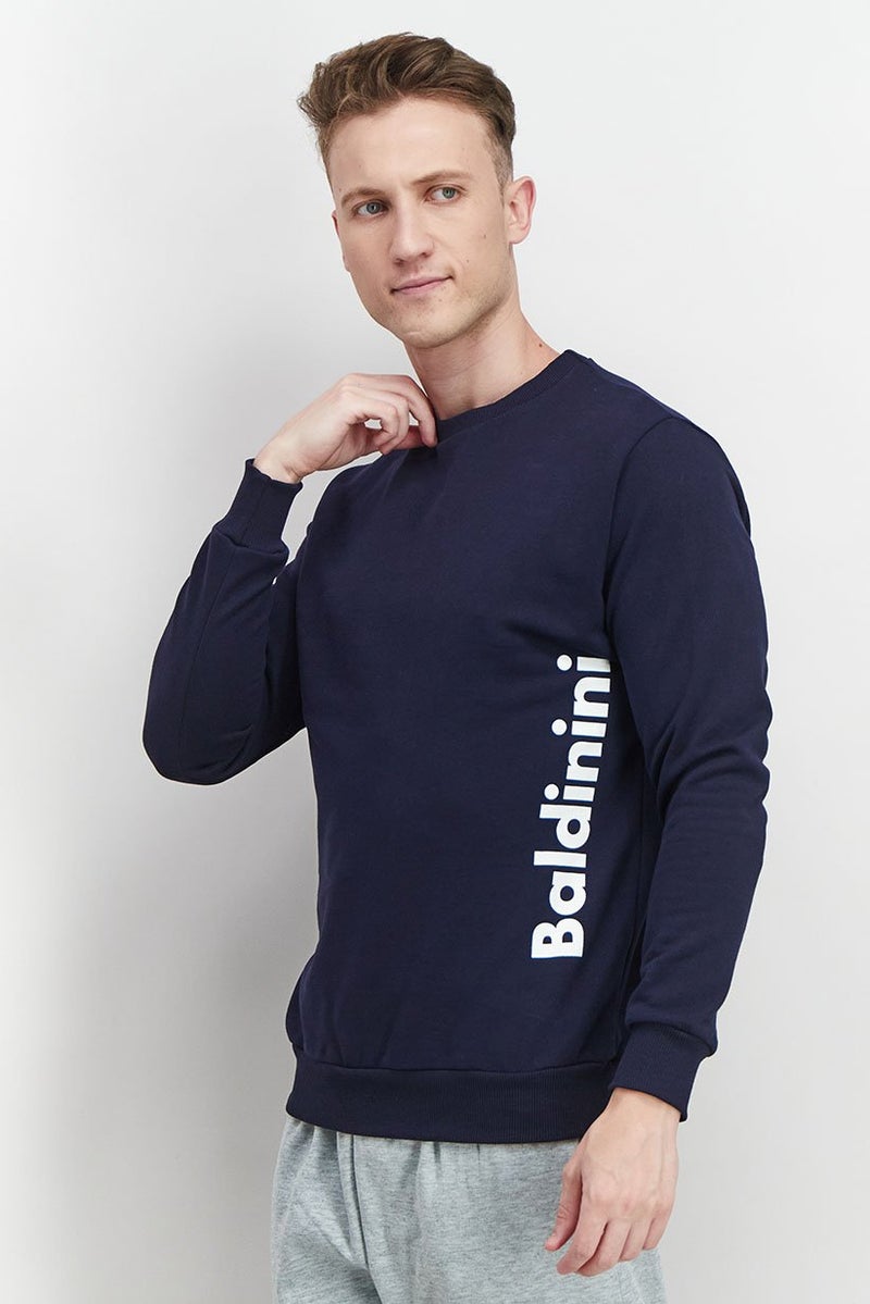 Baldinini Men Crew Neck Brand Logo Long Sleeve Sweatshirt, Navy - Image 2