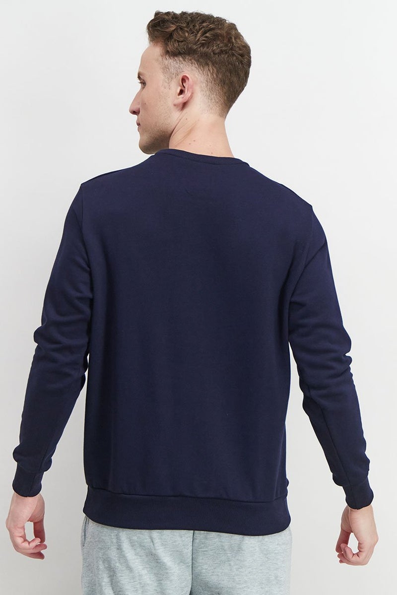 Baldinini Men Crew Neck Brand Logo Long Sleeve Sweatshirt, Navy - Image 4