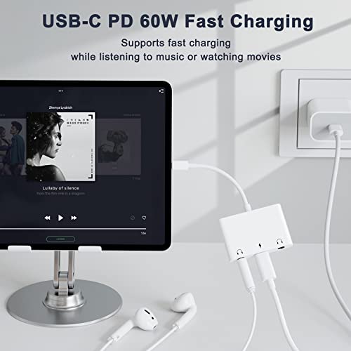 UWECAN محول صوت USB C إلى 3.5 مم من UWECAN، 3 في 1 موزع سماعات رأس USB C مزدوج 3.5 مم وشحن سريع PD 60W، متوافق مع iPhone 15 16، Galaxy S22 S21/Note 20، Pixel 4 3 XL، Huawei، إلخ - Image 3