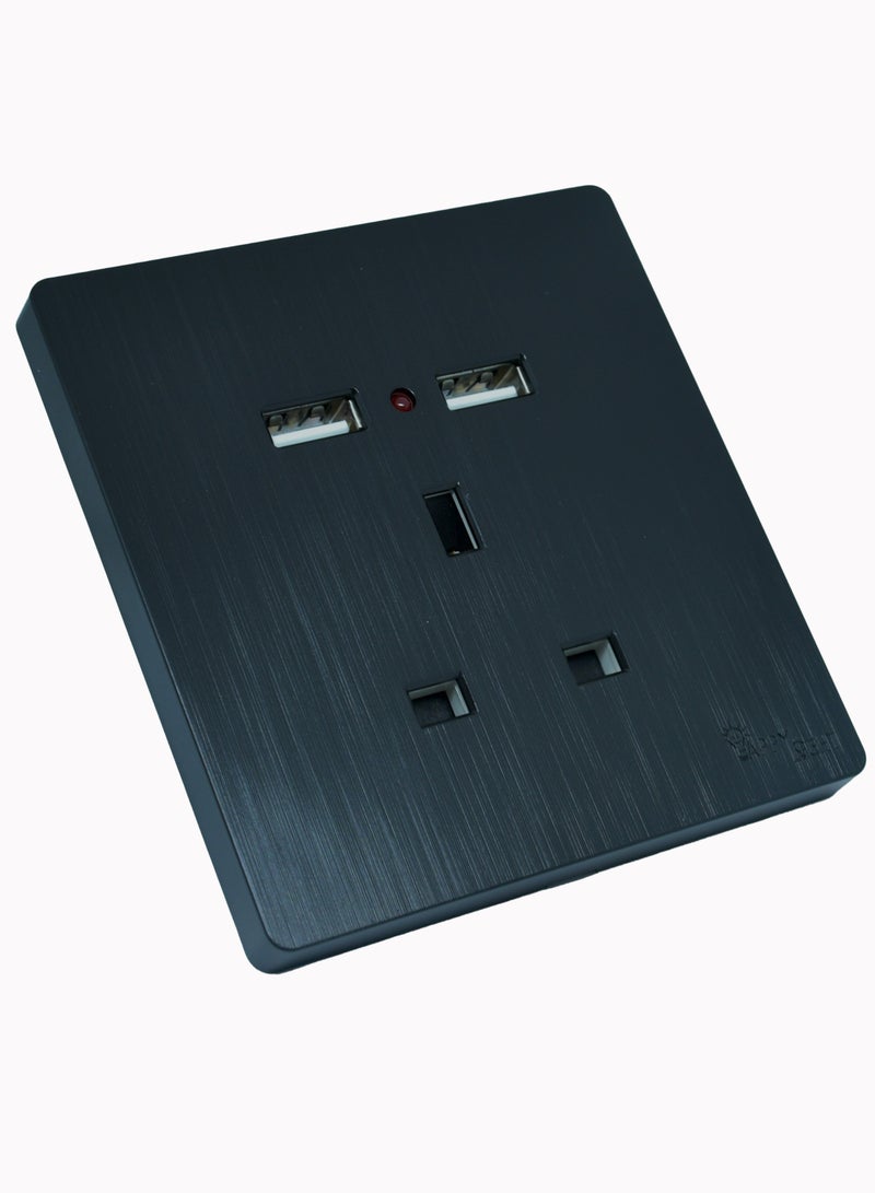 Happy Light Wall electrica socket 13 amp with two USB ports Black - Image 1