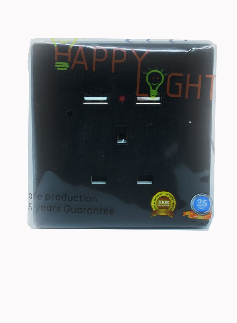 Happy Light Wall electrica socket 13 amp with two USB ports Black - Image 2