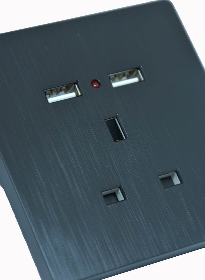 Happy Light Wall electrica socket 13 amp with two USB ports Black - Image 3