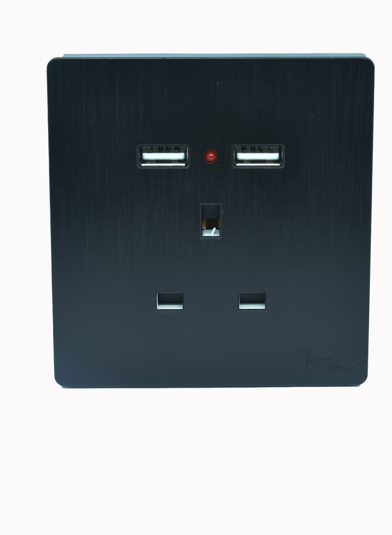 Happy Light Wall electrica socket 13 amp with two USB ports Black - Image 5