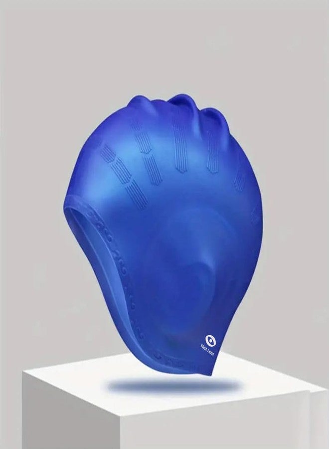First Lens Classic Silicone Swimming Cap for Men & Women, Long Hair, Pool Cap Boys & Girls, Waterproof Swim Cap (Blue) - Image 1