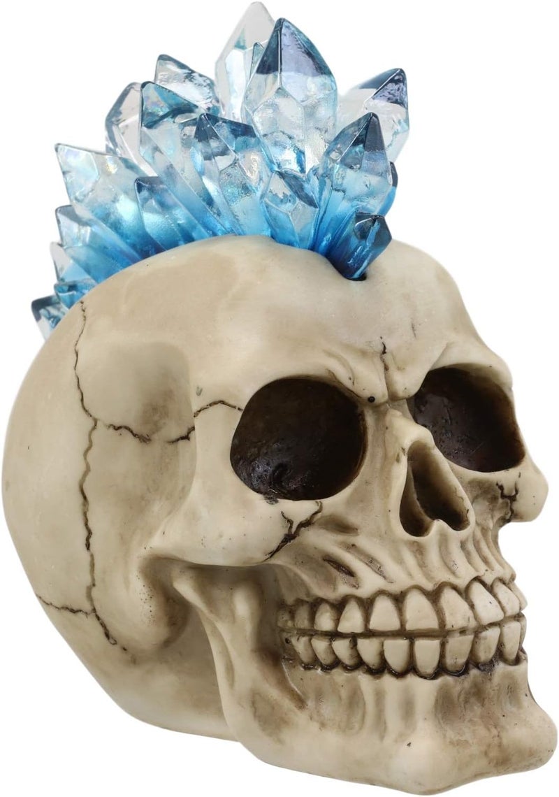 Ebros Gift Colorful LED Light Mohawk Crystal Hair Skull Figurine - Halloween Decor - Image 2