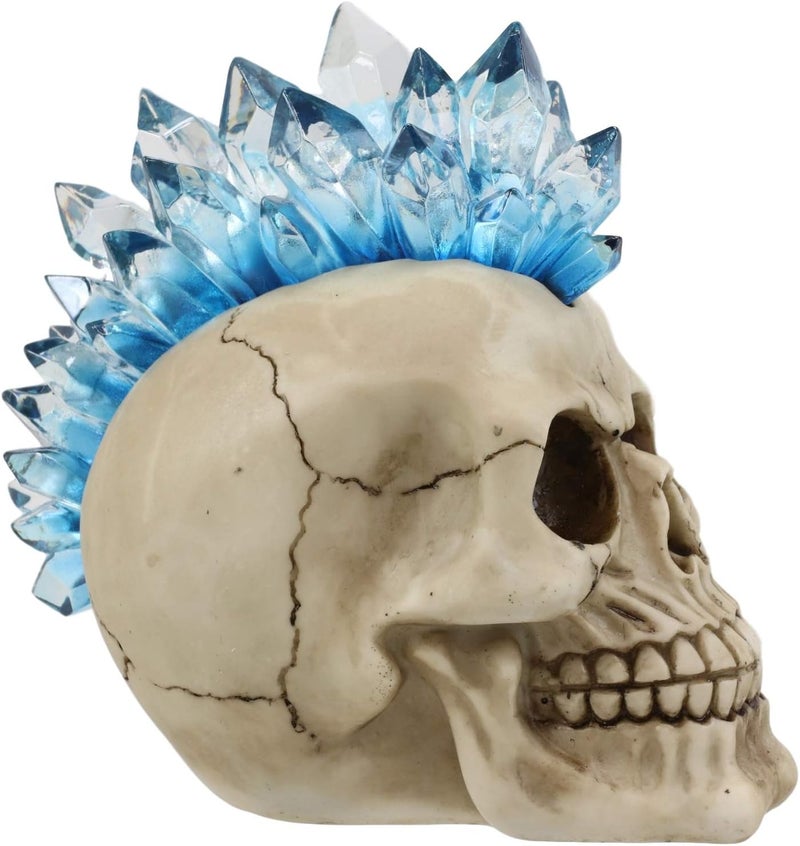 Ebros Gift Colorful LED Light Mohawk Crystal Hair Skull Figurine - Halloween Decor - Image 4
