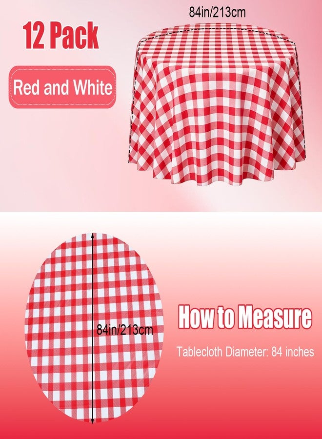 CLRBEATTY 12 Pack Red and White Plastic Checkered Tablecloth Round, Disposable Gingham Table Cover, Waterproof Table Cloth, Decorative Round Tablecloth for Party Picnic BBQ Events, 84 Inch - Image 2