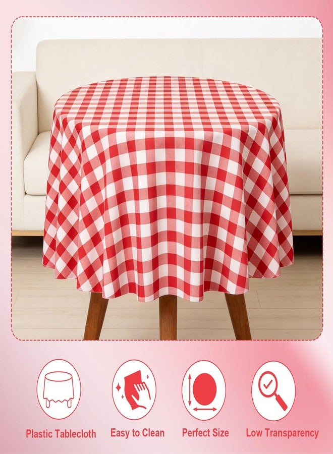 CLRBEATTY 12 Pack Red and White Plastic Checkered Tablecloth Round, Disposable Gingham Table Cover, Waterproof Table Cloth, Decorative Round Tablecloth for Party Picnic BBQ Events, 84 Inch - Image 3