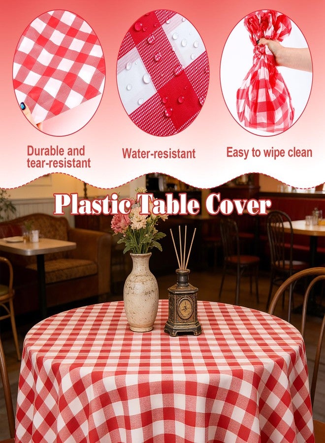 CLRBEATTY 12 Pack Red and White Plastic Checkered Tablecloth Round, Disposable Gingham Table Cover, Waterproof Table Cloth, Decorative Round Tablecloth for Party Picnic BBQ Events, 84 Inch - Image 4